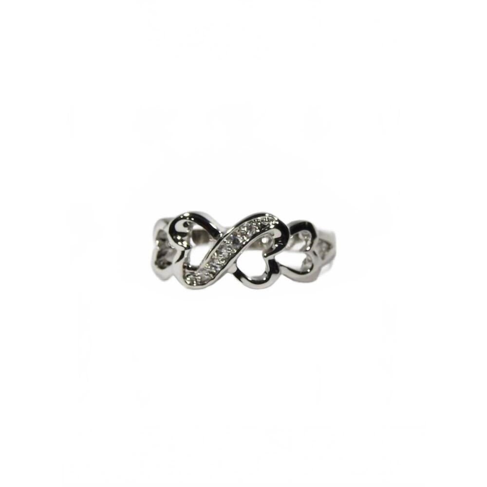 NEW FAIRE rhodium plated cz four mini heart ring in silver